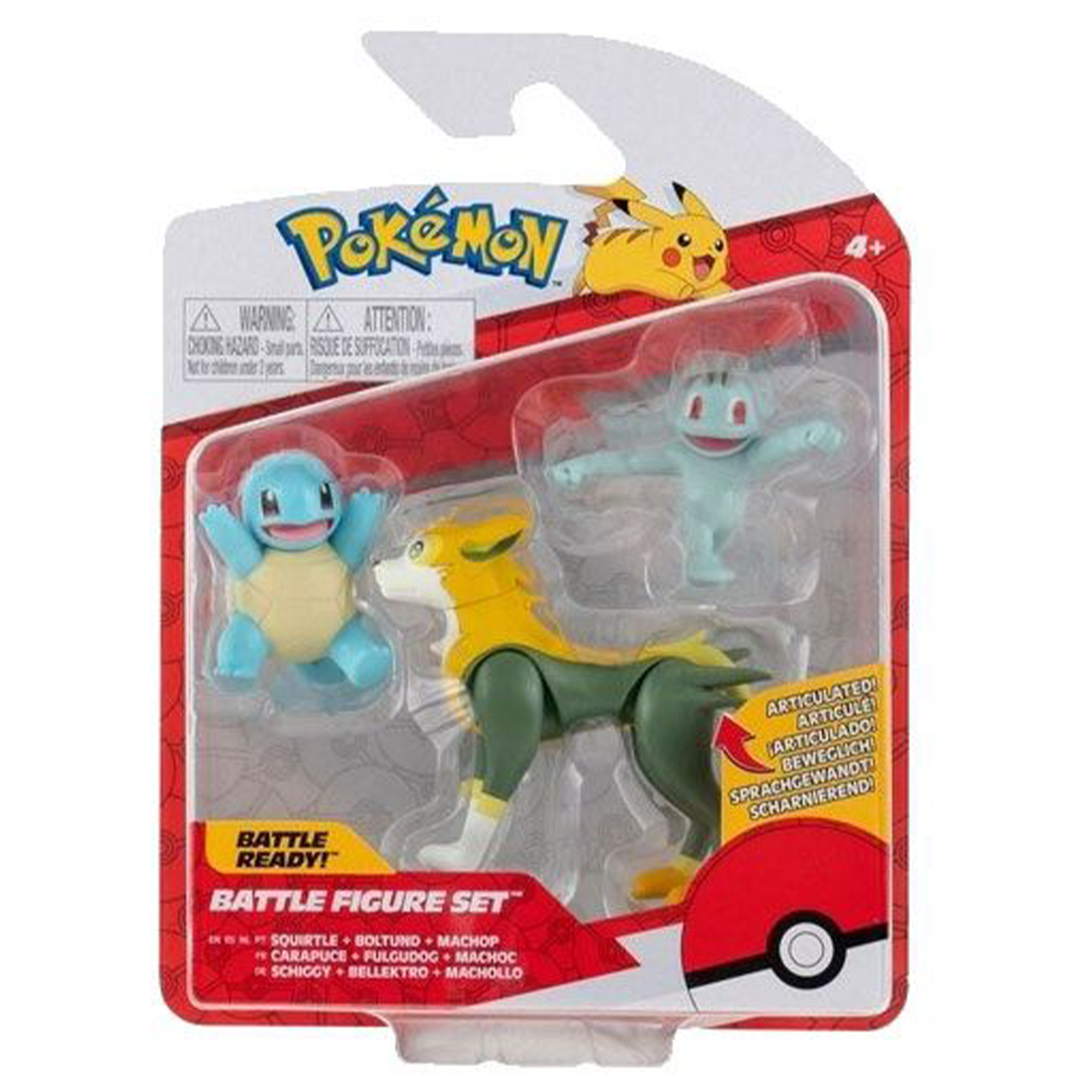 Pokémon - Assortiment de Figurines - Carapuce, Fulgudog & Machoc - 8 cm