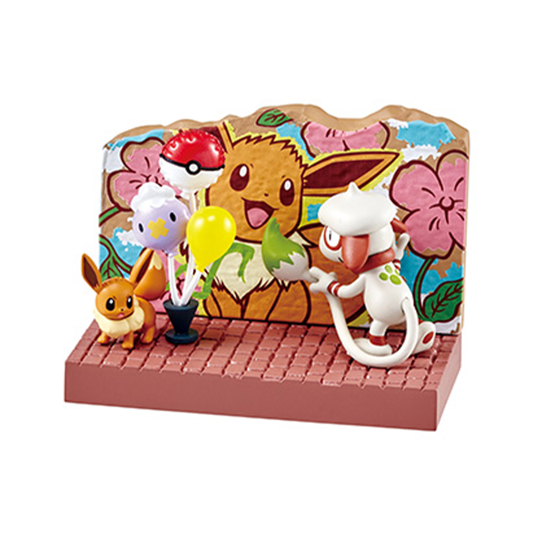 Pokémon - Town 2 Festival Street Corner - Figurine Évoli & Queulorior - RE-MENT